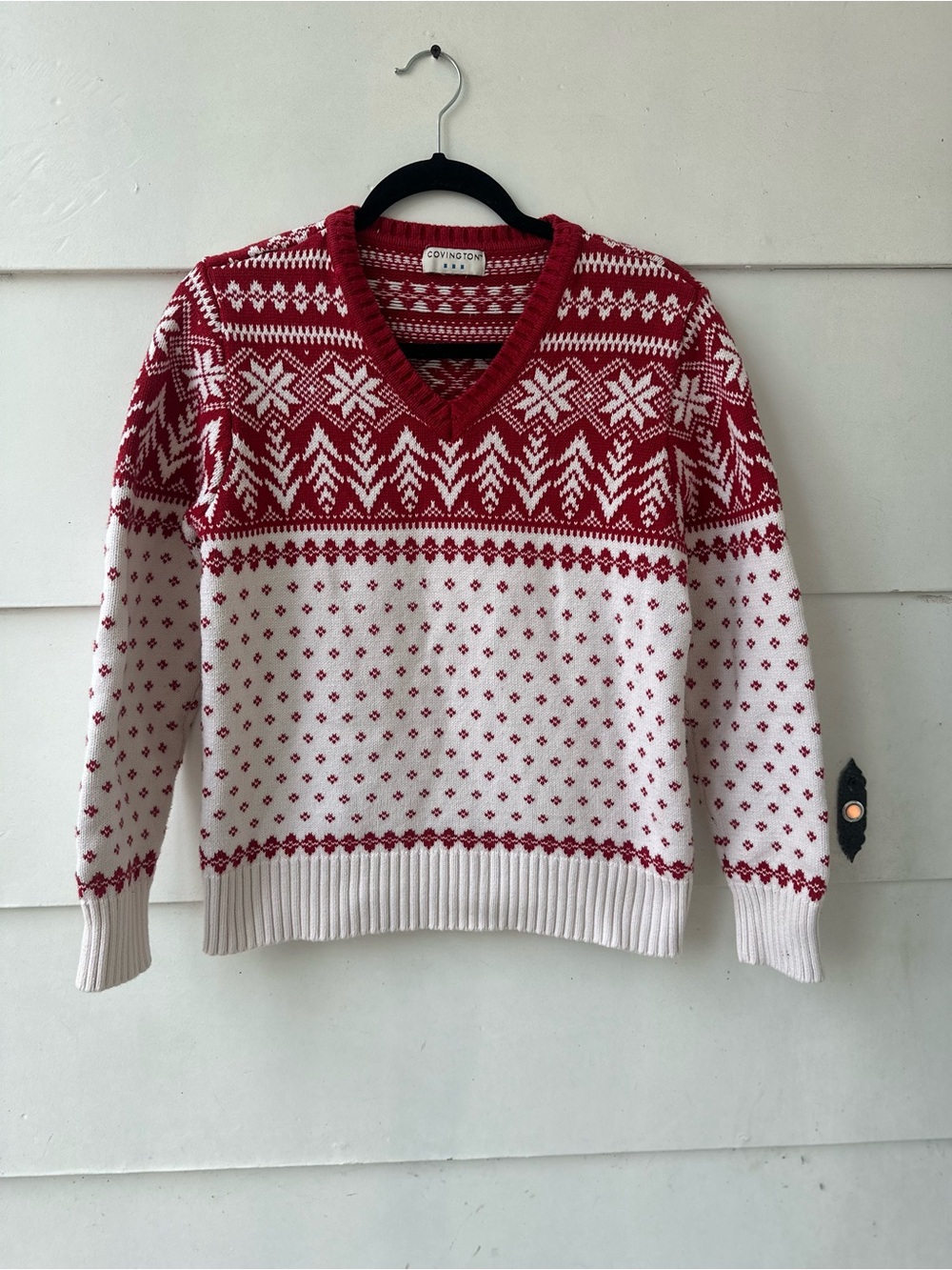 Covington Red and White Nordic V-Neck Sweater